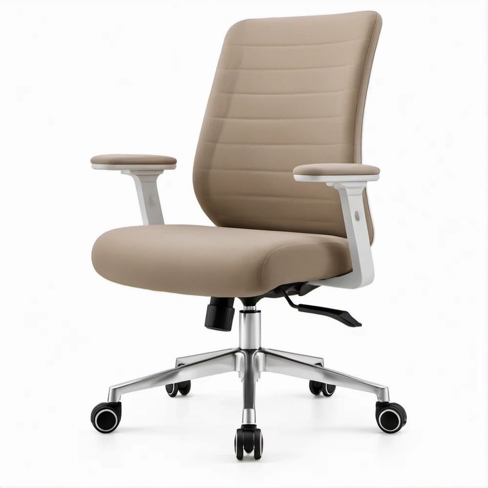 Ergonomiczny fotel biurowy obrotowy beżowy z tapicerką PU, 65 x 65 x 112–122 cm