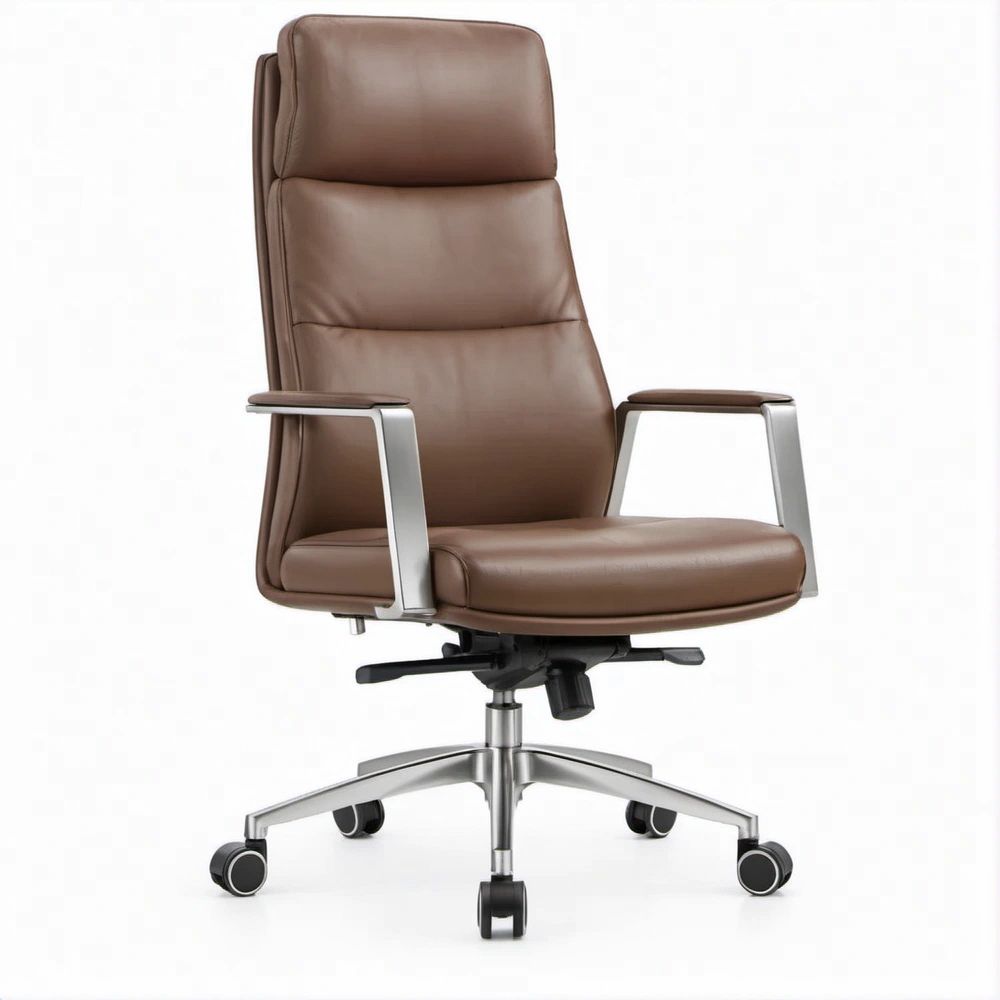 Brązowy fotel biurowy obrotowy z wysokim oparciem PU 67 x 70 x 118–126 cm