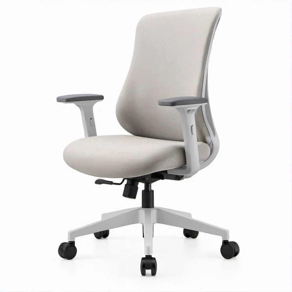 Ergonomiczne krzesło biurowe obrotowe z regulowanymi podłokietnikami, beżowo-jasnoszare, 65 x 65 x 108–116 cm