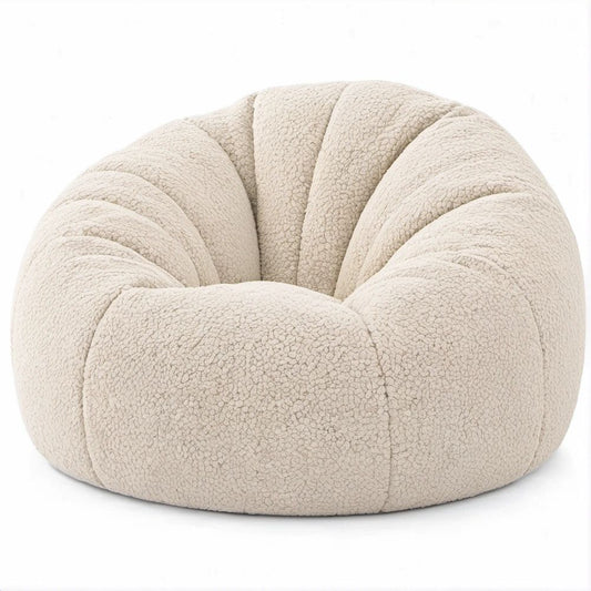 Kremowy fotel worek bouclé 90 x 90 x 70 cm