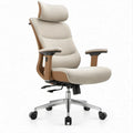 Ergonomiczny fotel obrotowy z regulowanym zagłówkiem, beżowo-brązowy, 68 × 68 × 118–128 cm