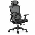 Ergonomiczny czarny fotel biurowy z siatkowym oparciem i zagłówkiem, 66 x 66 x 118–128 cm
