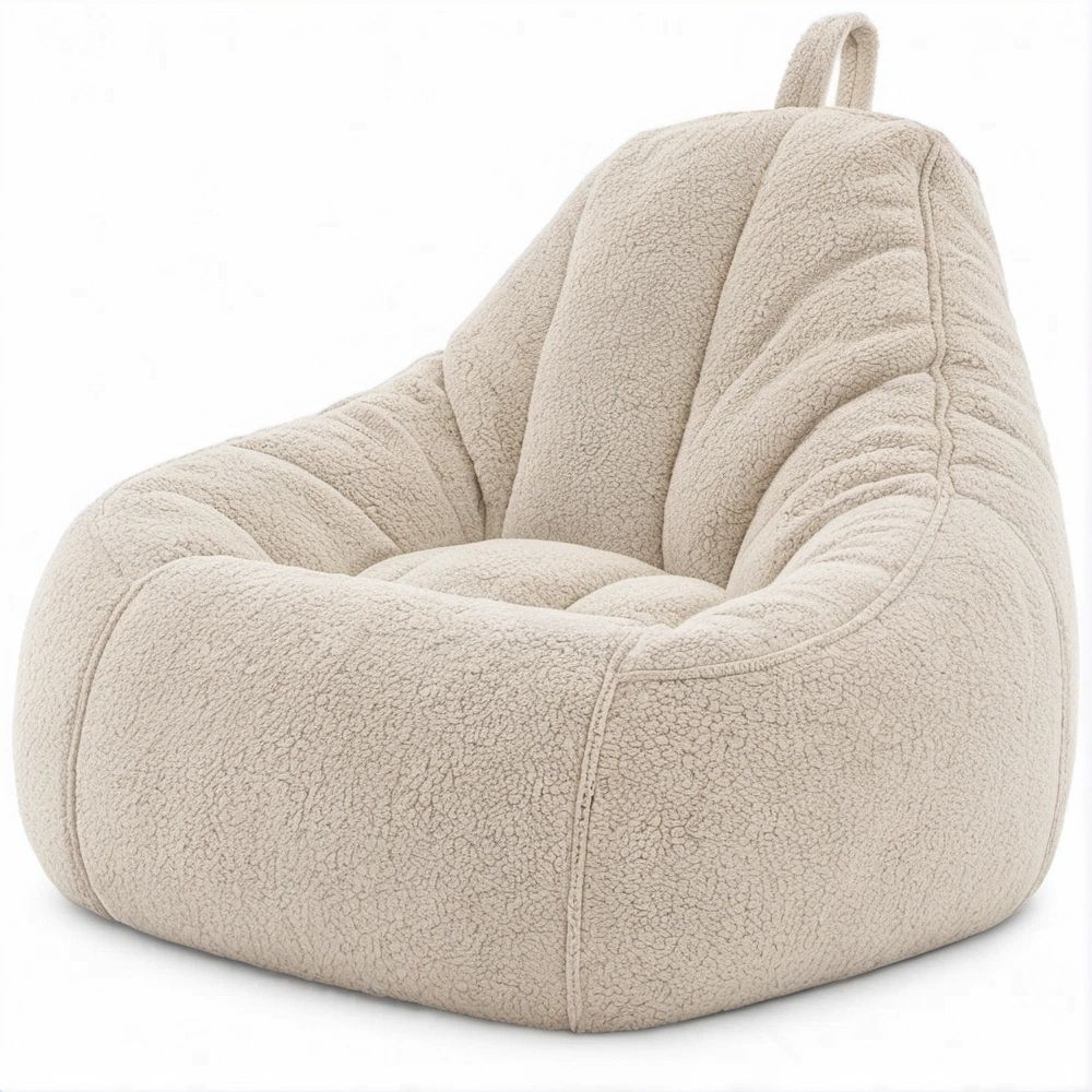 Beżowy fotel typu bean bag z tkaniny bouclé 85 x 85 x 90 cm