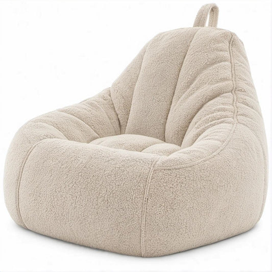 Beżowy fotel typu bean bag z tkaniny bouclé 85 x 85 x 90 cm