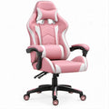 Ergonomiczny fotel gamingowy różowo-biały z podnóżkiem 65 x 65 x 118–128 cm