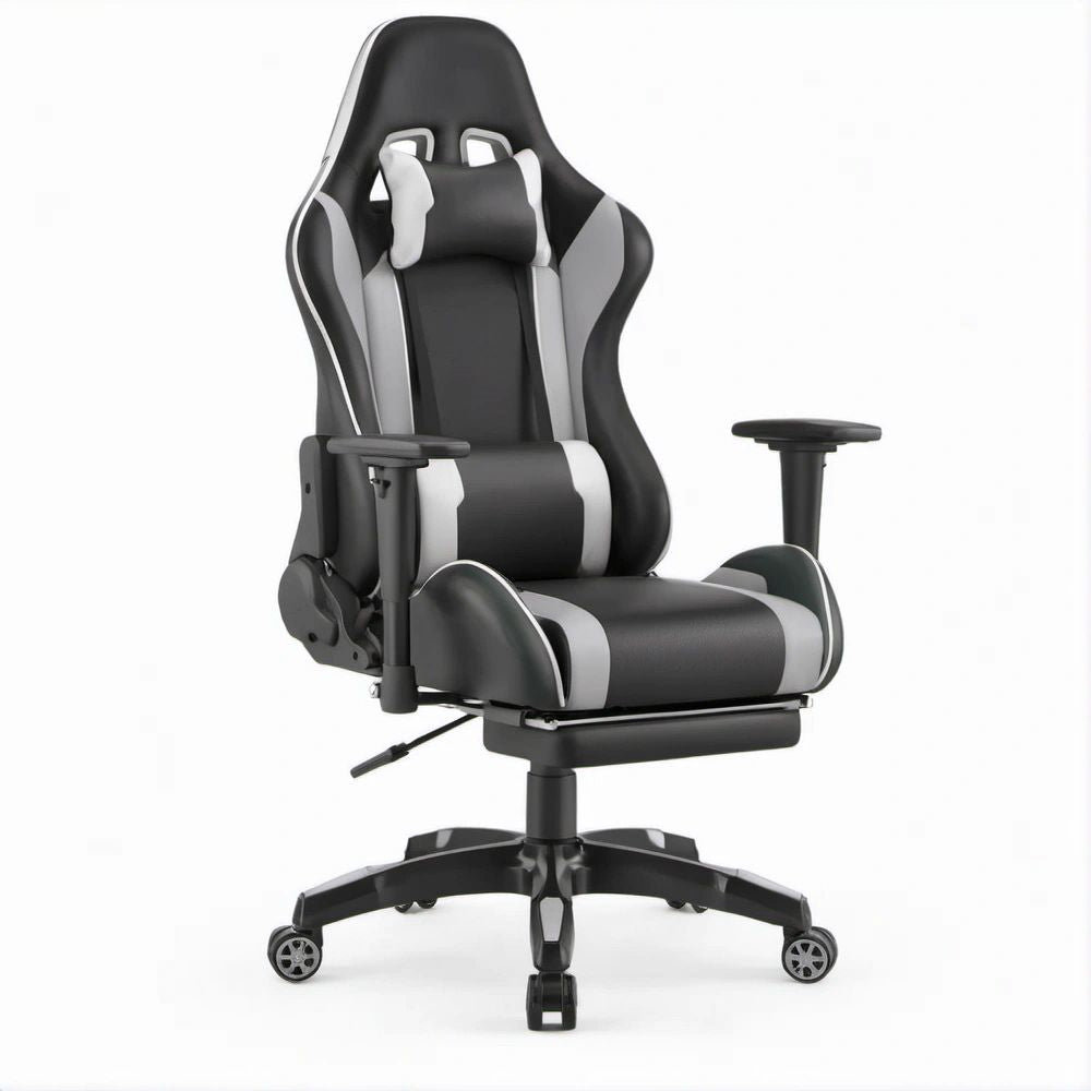 Fotel gamingowy obrotowy czarno-szary z ekoskóry PU 67 x 70 x 122-132 cm