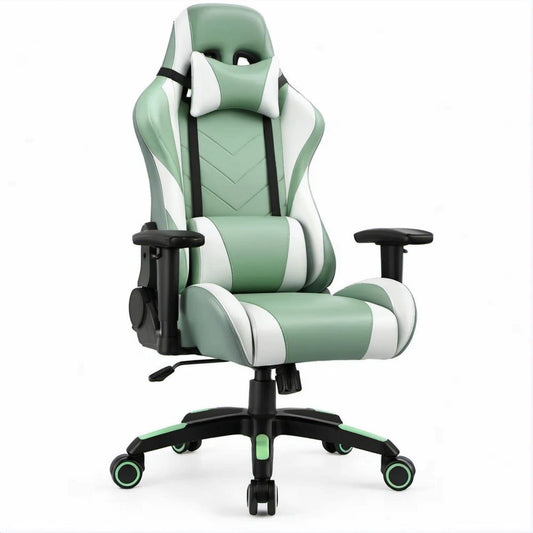 Ergonomiczny fotel gamingowy miętowo-biało-czarny ze skóry syntetycznej PU, 66 x 65 x 118–128 cm