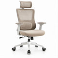 Ergonomiczny fotel biurowy obrotowy z regulowanym zagłówkiem, beżowo-biały, 65 x 65 x 116–126 cm