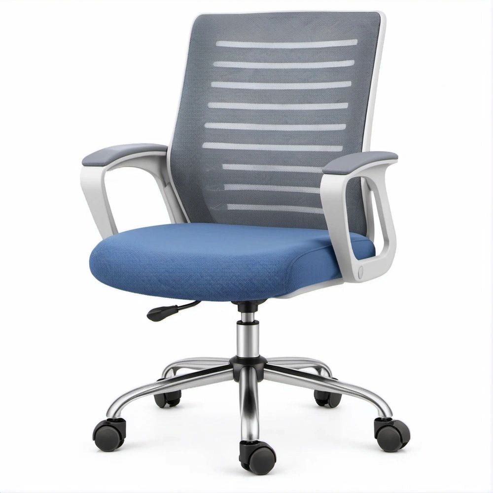 Ergonomiczne krzesło biurowe obrotowe niebiesko-szare z siatkowym oparciem 60 x 60 x 93–103 cm