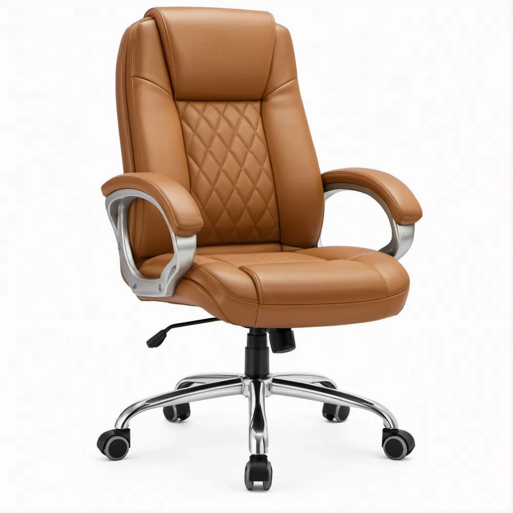 Brązowy fotel biurowy obrotowy z ekoskóry PU, 65 x 65 x 110–120 cm