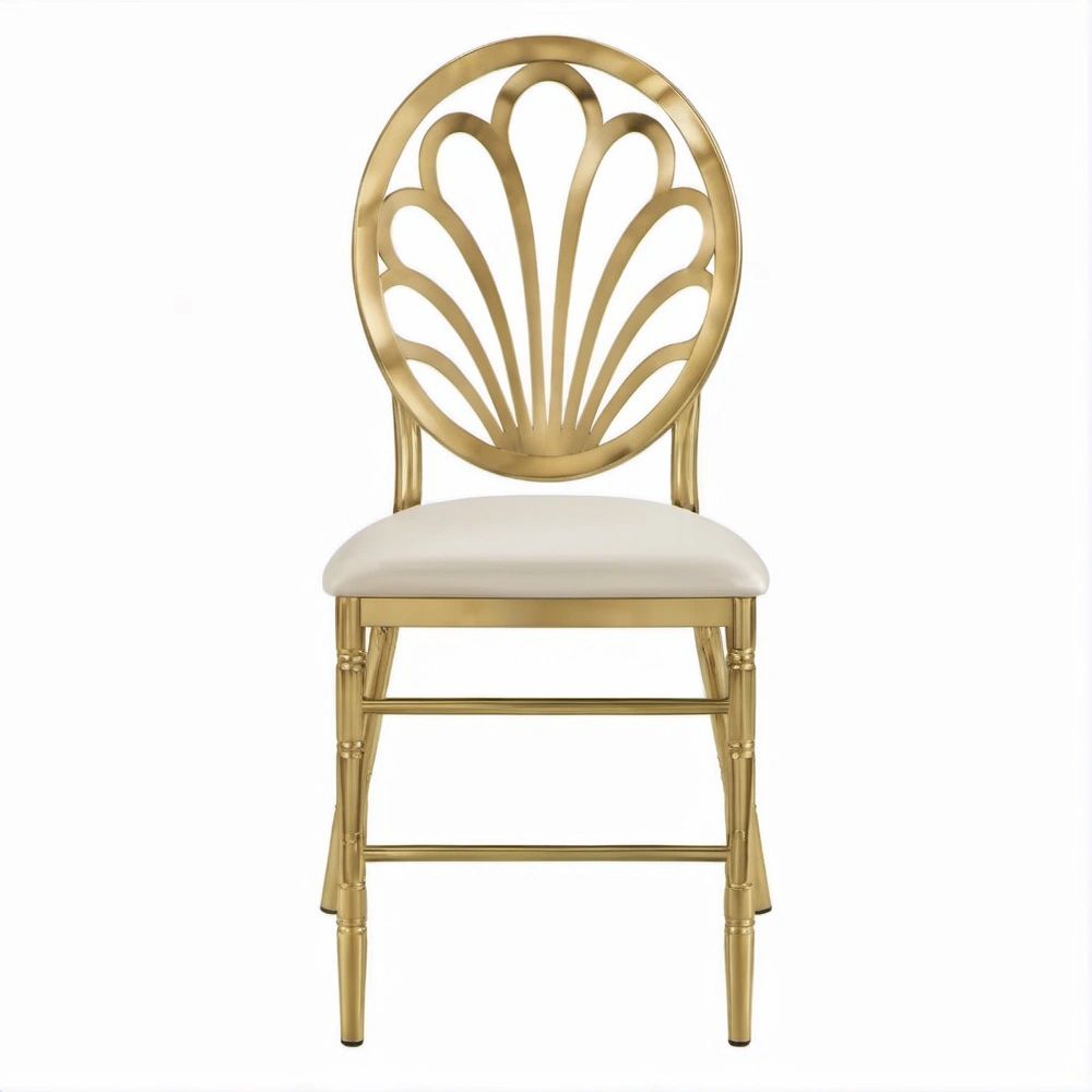 Złote krzesło glamour ze stalową ramą i białym siedziskiem PU, 46 × 51 × 96 cm