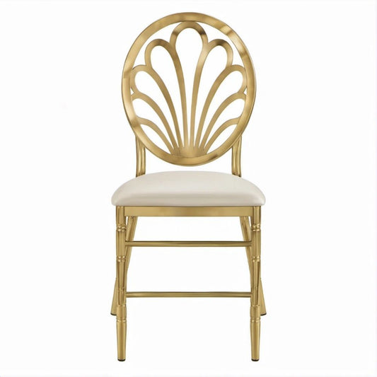 Złote krzesło glamour ze stalową ramą i białym siedziskiem PU, 46 × 51 × 96 cm