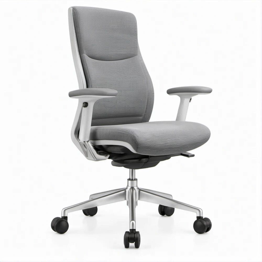 Ergonomiczny fotel obrotowy szary ze srebrną podstawą 68 x 68 x 118–128 cm