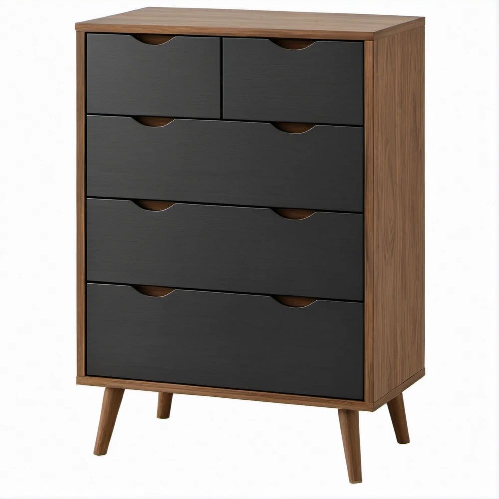 Komoda z 5 szufladami, czarno-orzechowa, MDF, 80 × 40 × 120 cm