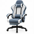 Ergonomiczny fotel gamingowy granatowo-biały z podnóżkiem, 62 × 66 × 120–130 cm